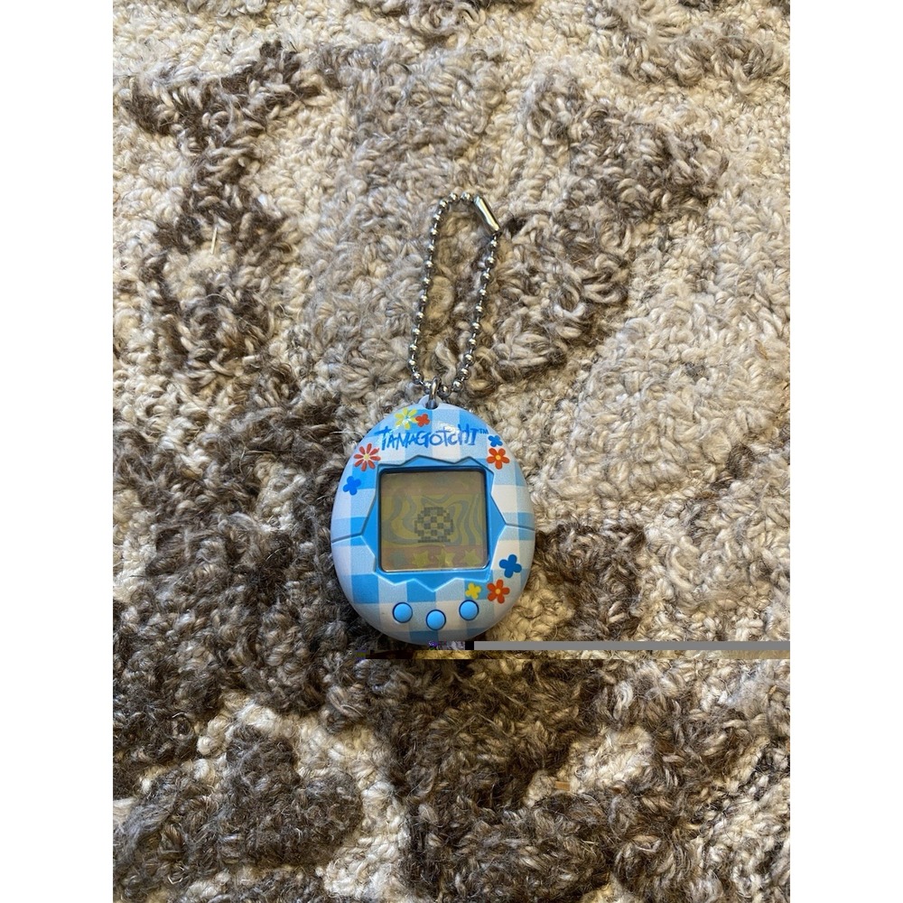 Bandai Original Tamagotchi Gen 2 Blue Flower Gingham Virtual Pet Tested Working